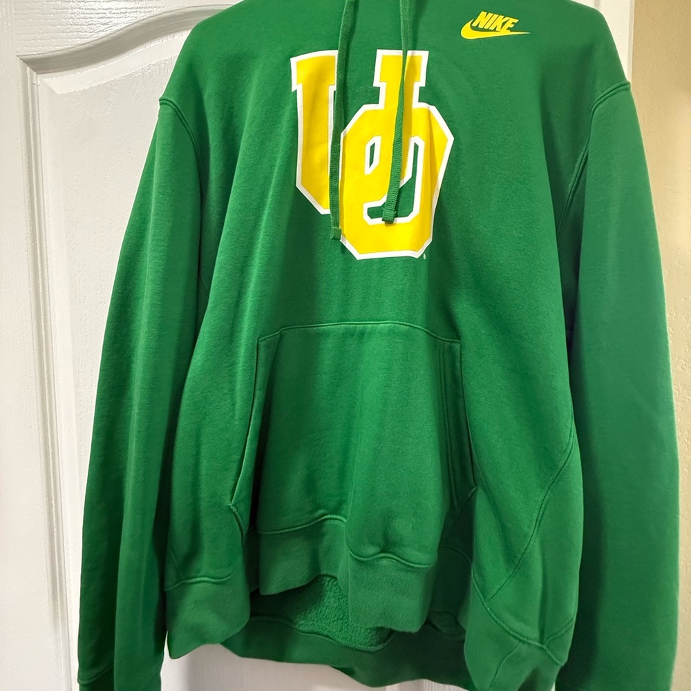 Nike Men's Green Hoodie with Yellow Logo